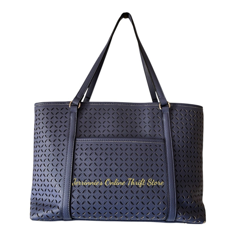 Dana Buchman Navy Blue Laser Cut Tote Bag Triple Compartment Shoulder Bag